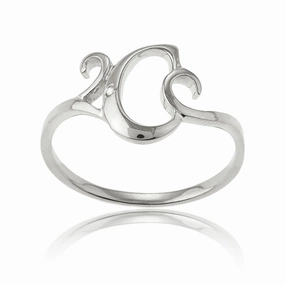 Sterling Silver Single CZ "C" Ring - W-9476
