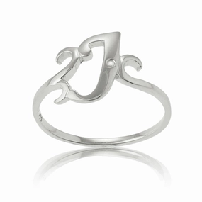 Sterling Silver Single CZ "J" Ring - W-9479