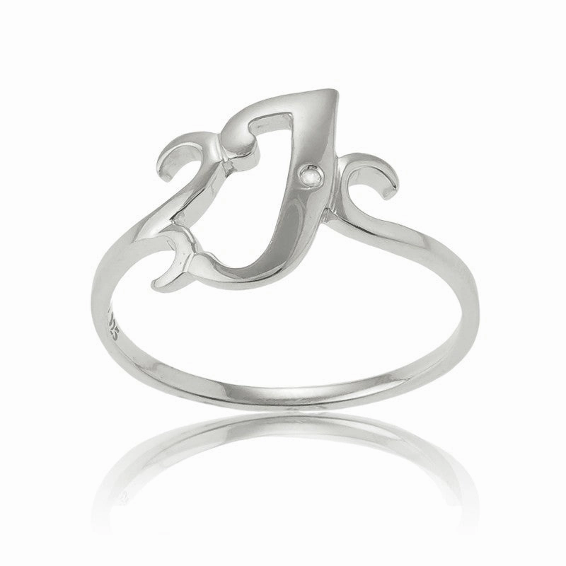 Sterling Silver Single CZ "J" Ring - W-9479