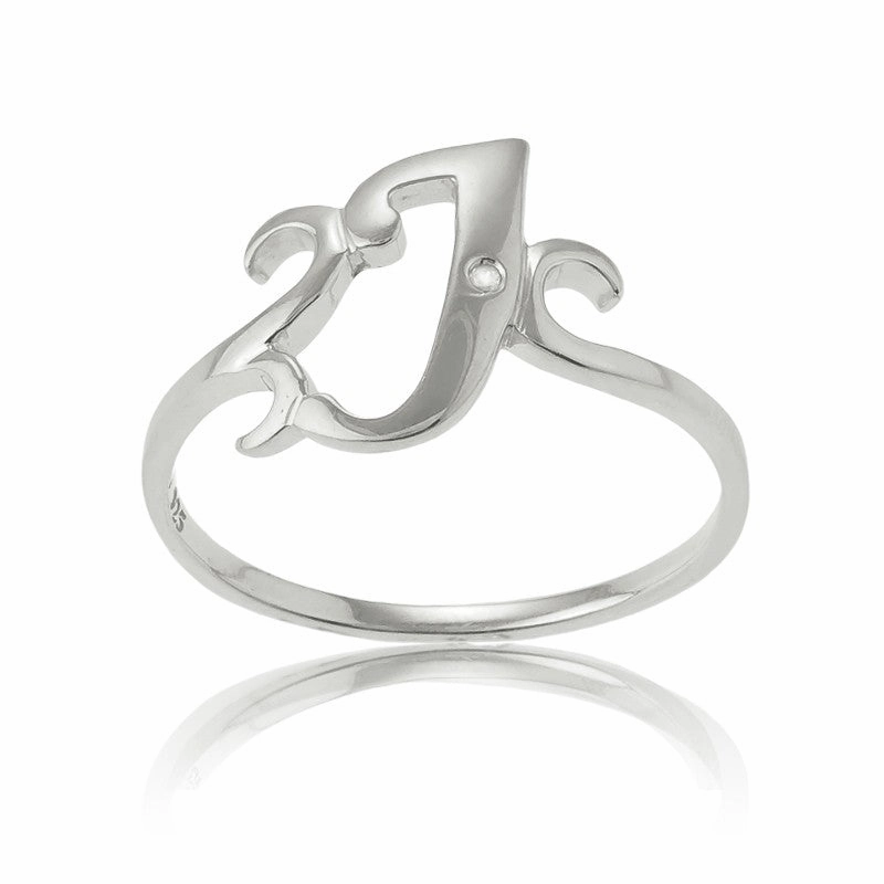 Sterling Silver Single CZ "J" Ring - W-9479