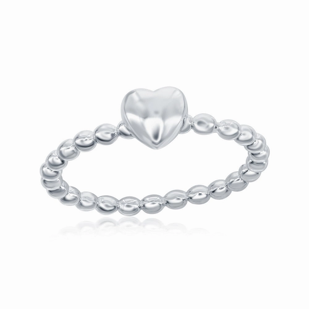 Sterling Silver Small Heart Beaded Band Ring - W-1970