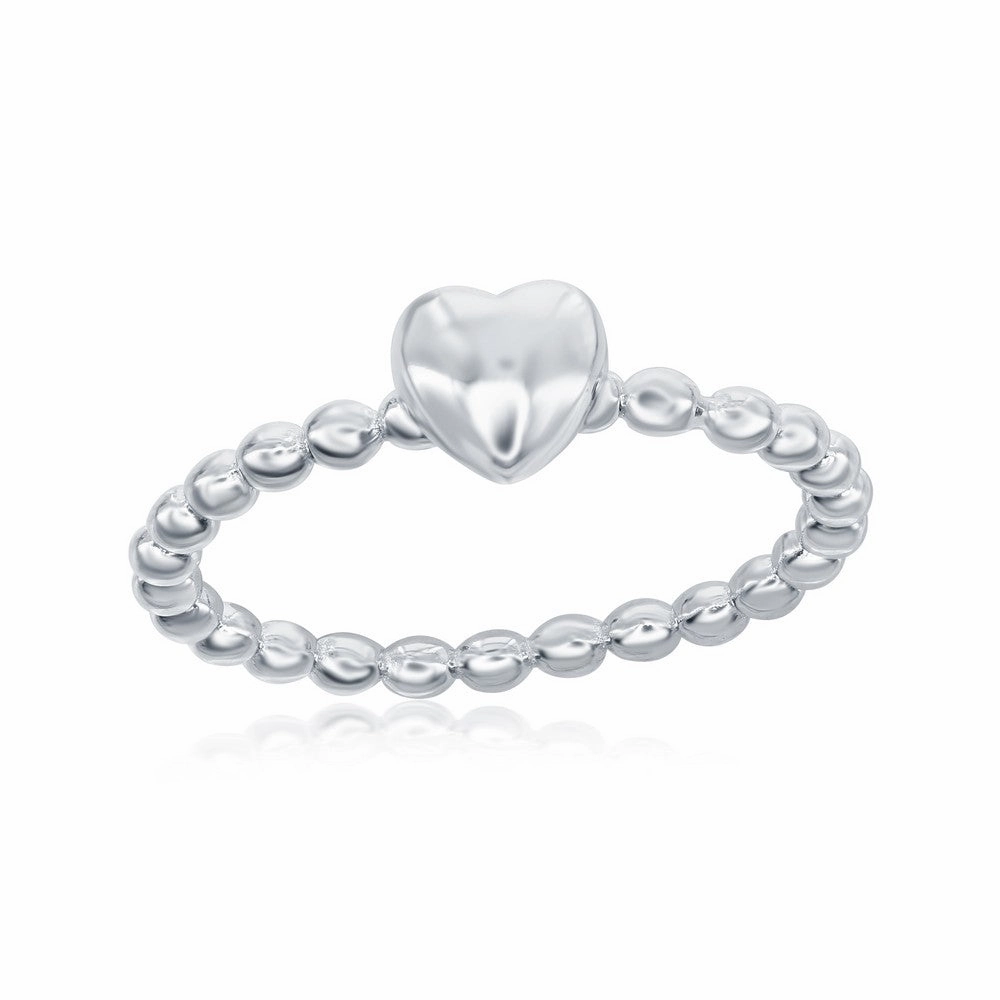 Sterling Silver Small Heart Beaded Band Ring - W-1970