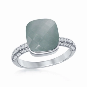 Sterling Silver Square Blue Cat's Eye Ring - W-1884