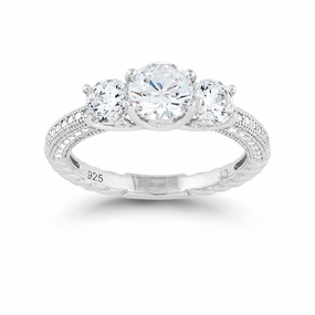 Sterling Silver Triple Round CZ Micro Pave Band Ring - W-9316
