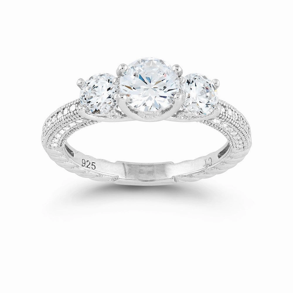 Sterling Silver Triple Round CZ Micro Pave Band Ring - W-9316