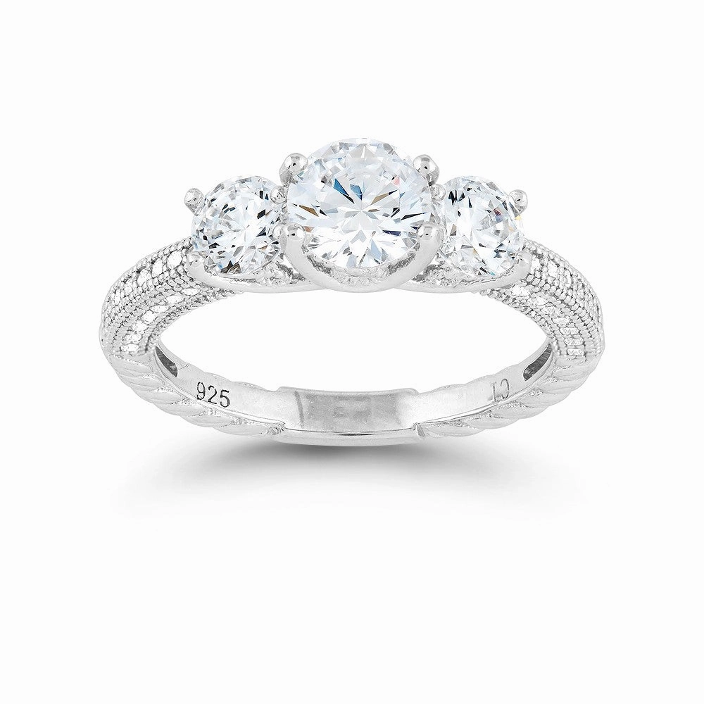 Sterling Silver Triple Round CZ Micro Pave Band Ring - W-9316