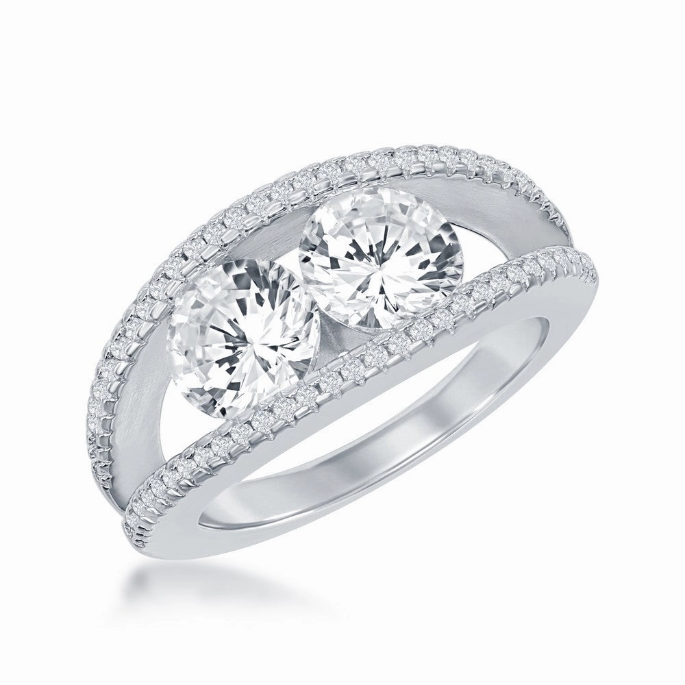 Sterling Silver Us2gether Two-Stone Double Band Ring - W-1696