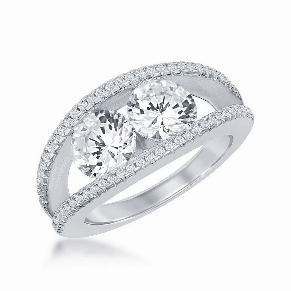 Sterling Silver Us2gether Two-Stone Double Band Ring - W-1696