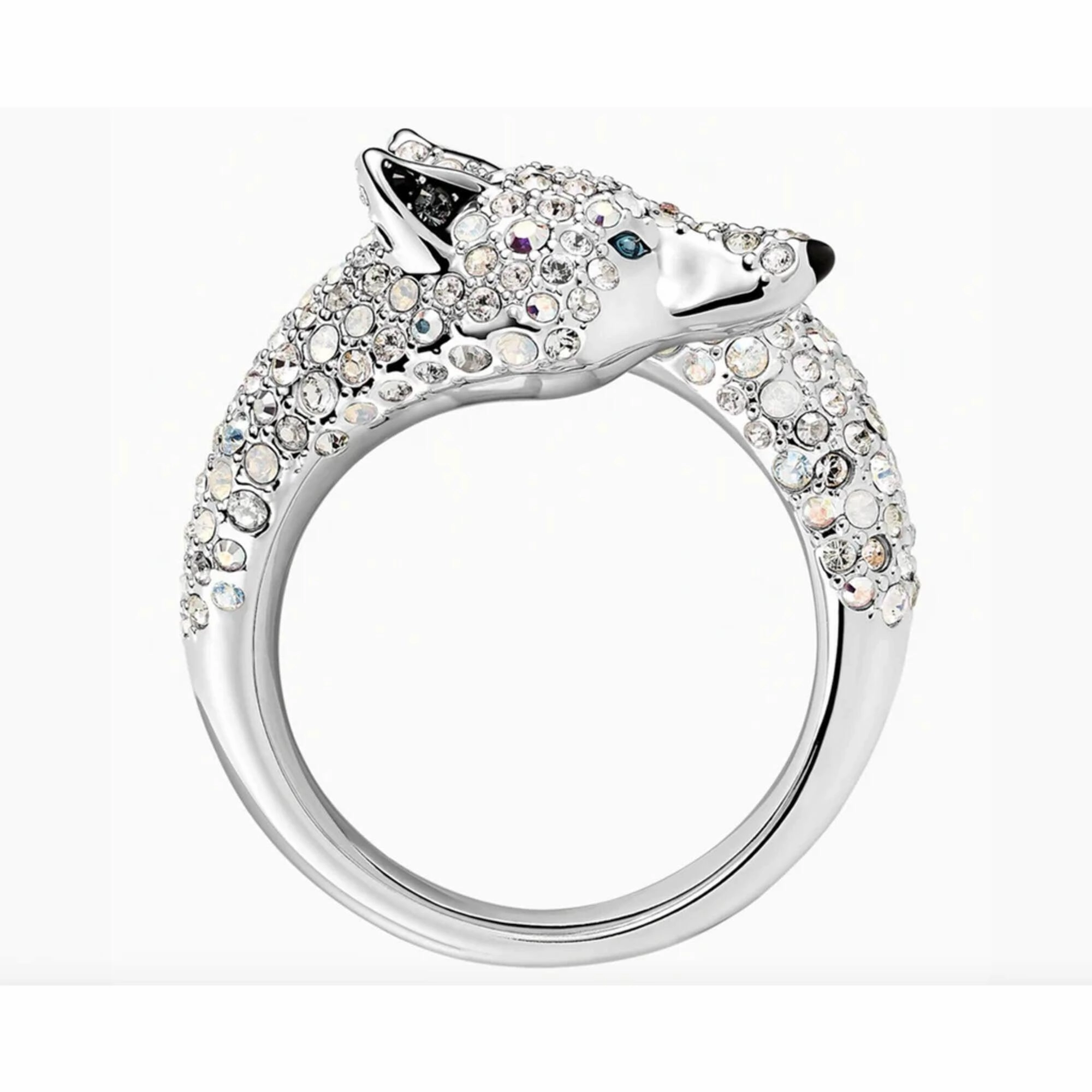 Swarovski Women's Ring - Polar Bestiary Crystal Pave Wolf Cocktail Silver | 5515095