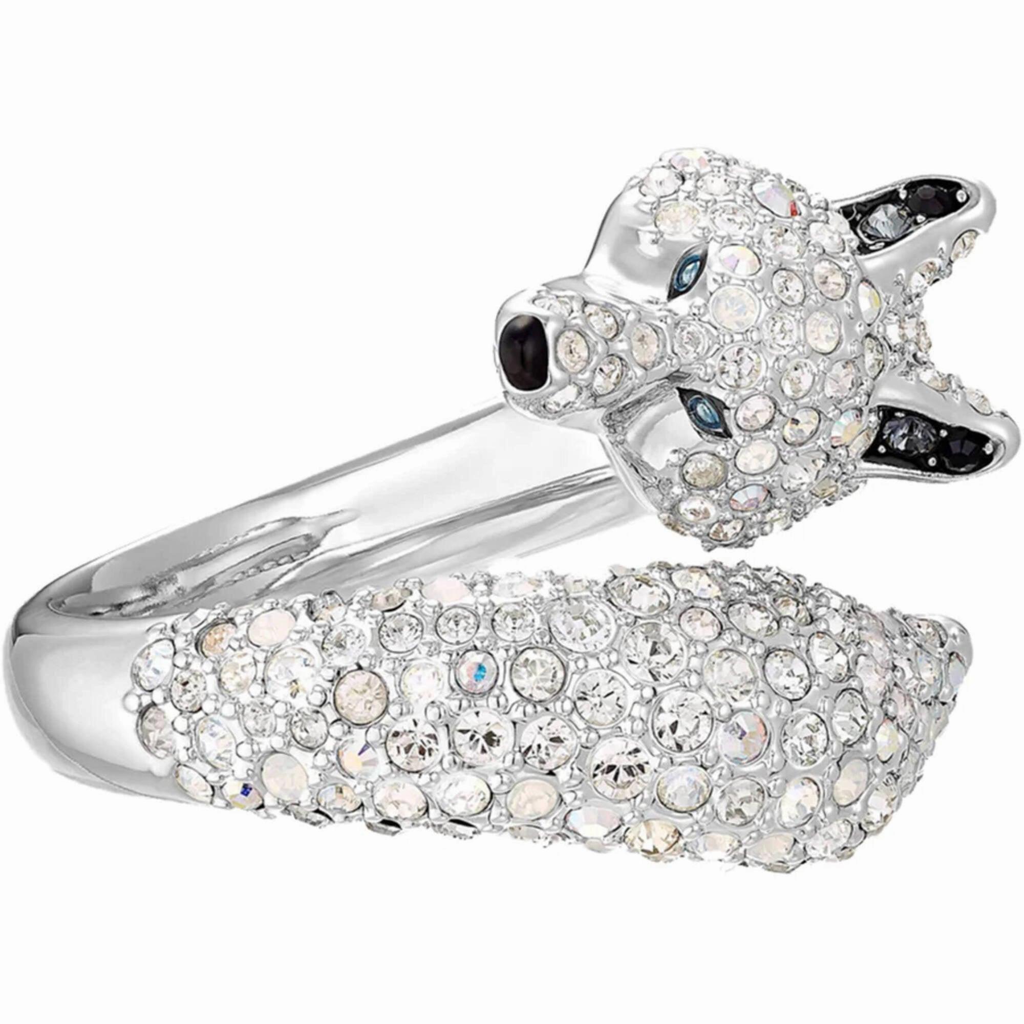 Swarovski Women's Ring - Polar Bestiary Crystal Pave Wolf Cocktail Silver | 5515095