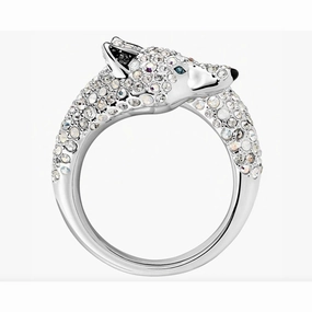 Swarovski Women's Ring - Polar Bestiary Crystal Pave Wolf Cocktail Silver | 5515095