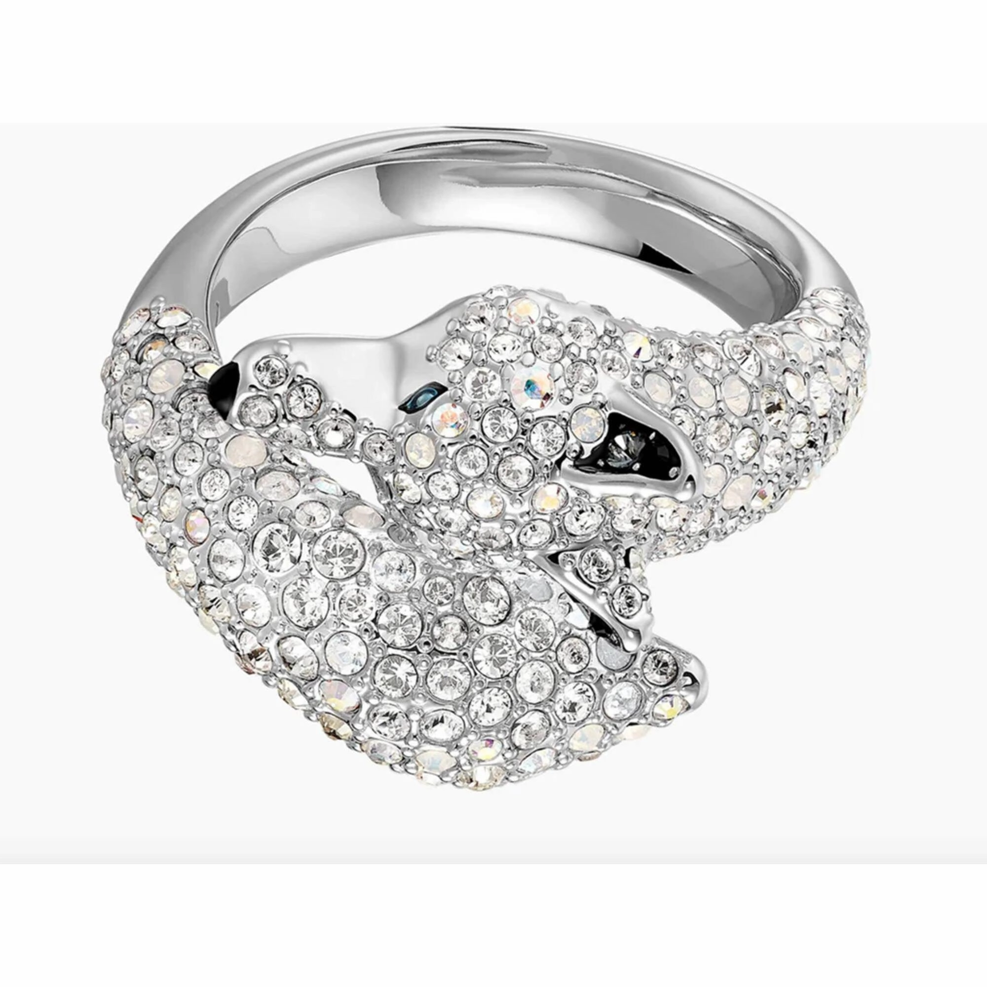 Swarovski Women's Ring - Polar Bestiary Crystal Pave Wolf Cocktail Silver | 5515095