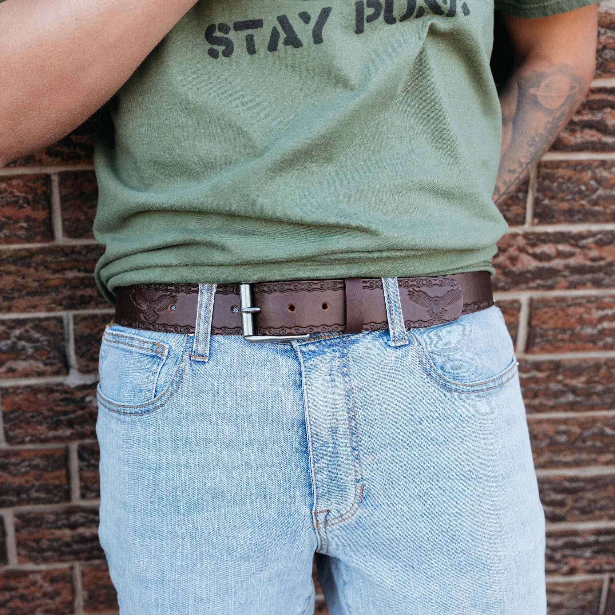 The Eagle Belt- Black Chain Link Embossed 100% Real Leather Belt