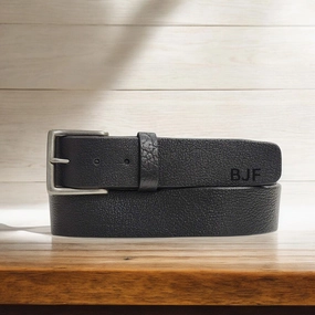 The Maverick Belt - Extra Thick Engraved Black Leather Belt