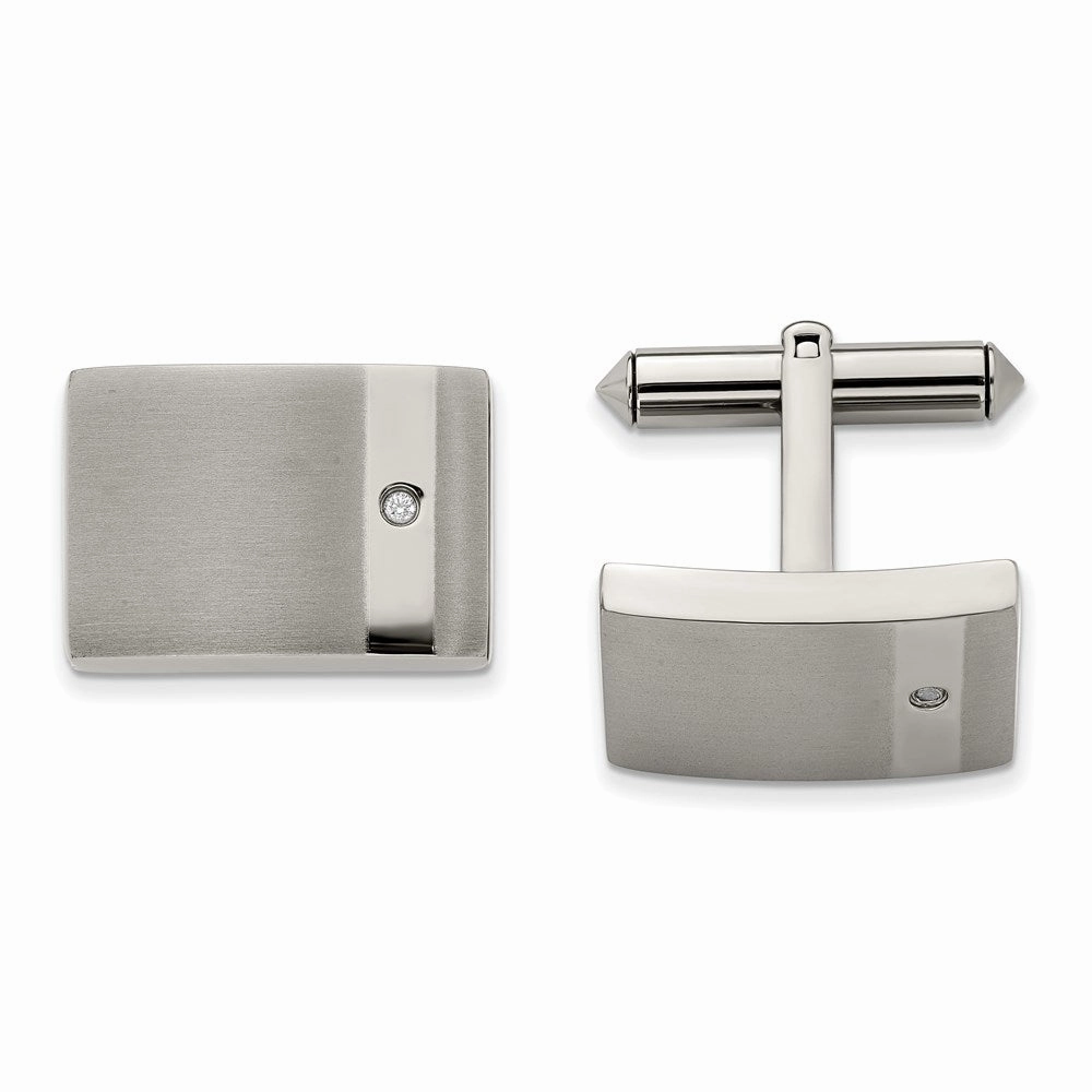 Titanium Brushed and Polished Clear CZ Cufflinks