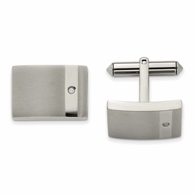Titanium Brushed and Polished Clear CZ Cufflinks