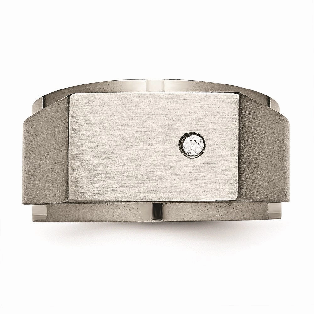 Titanium Polished and Brushed CZ Signet Ring | TB427