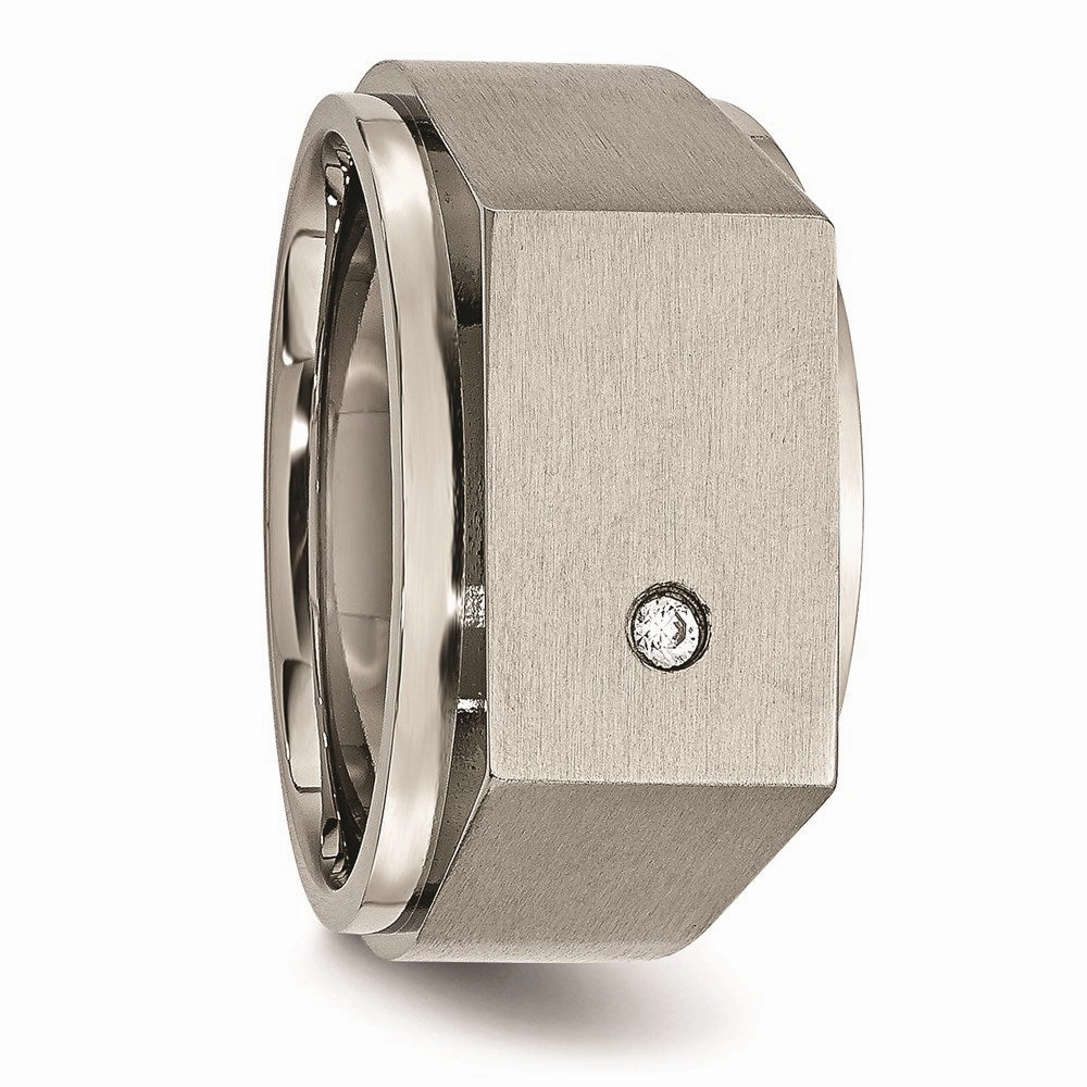 Titanium Polished and Brushed CZ Signet Ring | TB427