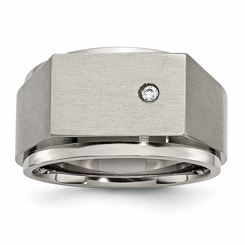 Titanium Polished and Brushed CZ Signet Ring | TB427
