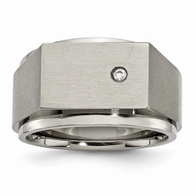 Titanium Polished and Brushed CZ Signet Ring | TB427