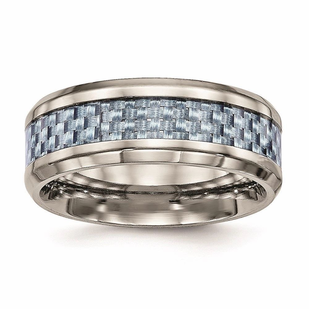 Titanium Polished Blue Carbon Fiber Inlay Ring | TB463