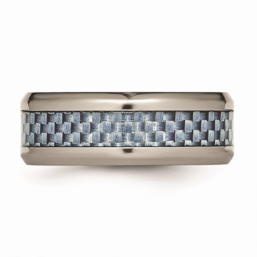 Titanium Polished Blue Carbon Fiber Inlay Ring | TB463