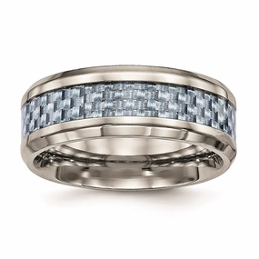 Titanium Polished Blue Carbon Fiber Inlay Ring | TB463