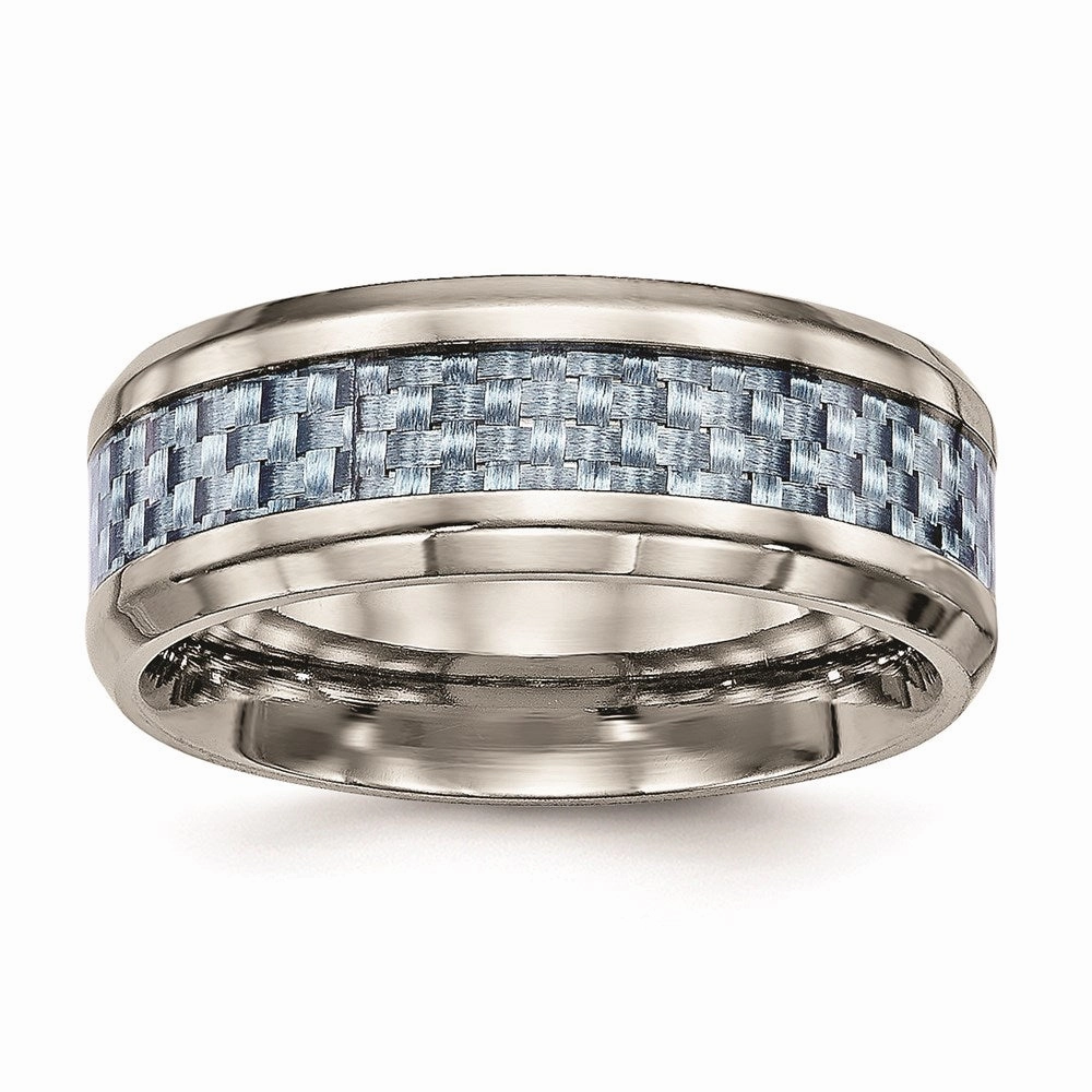Titanium Polished Blue Carbon Fiber Inlay Ring | TB463