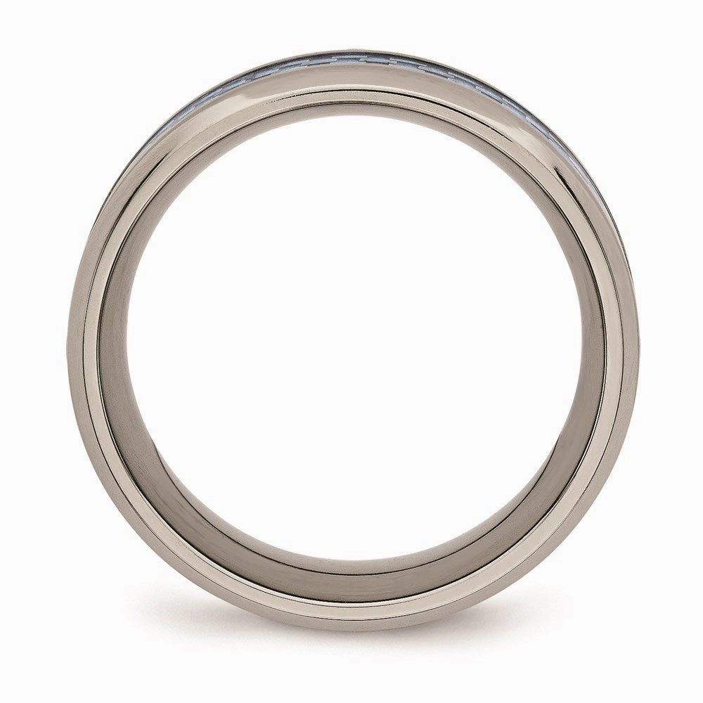 Titanium Polished Blue Carbon Fiber Inlay Ring | TB463