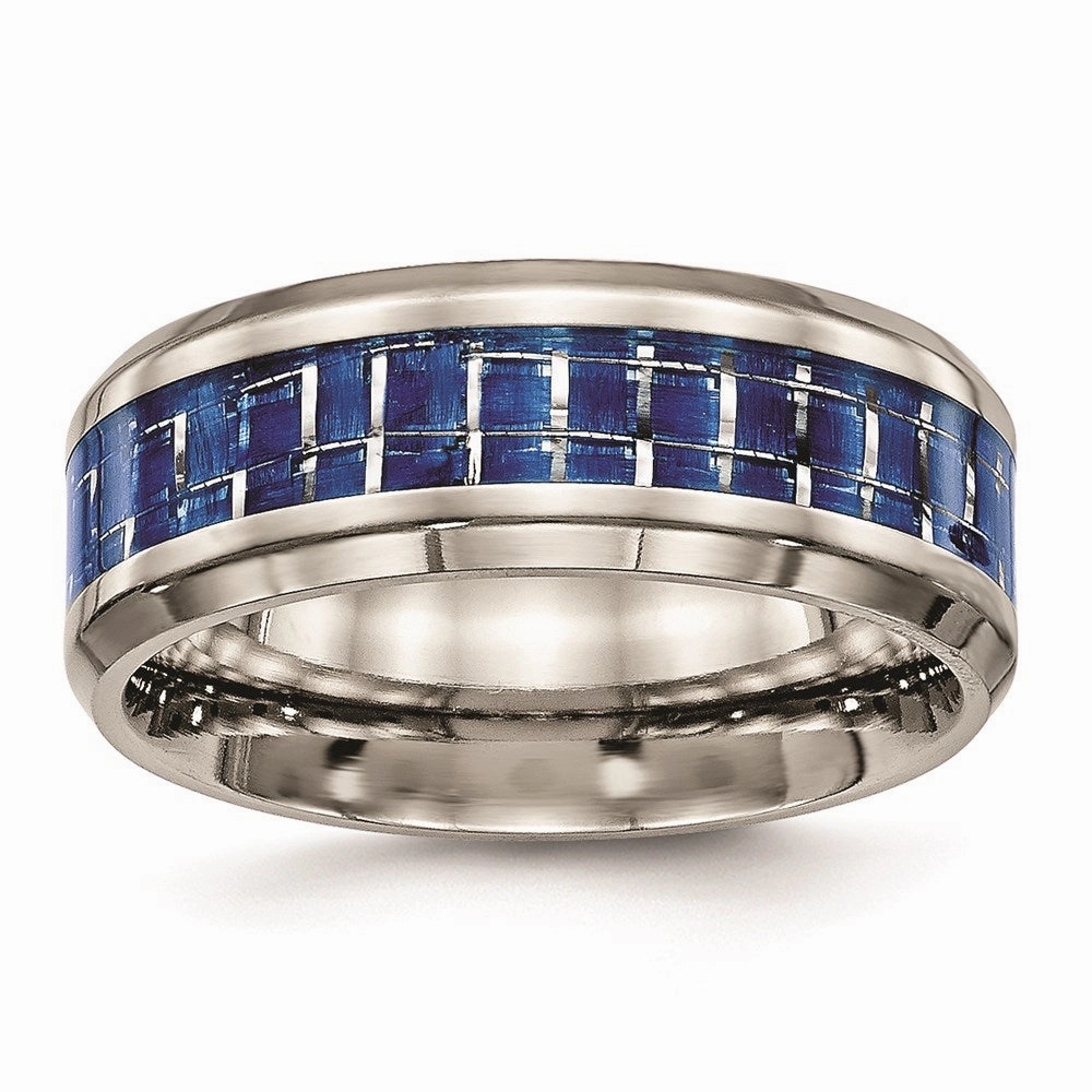 Titanium Polished Blue/White Carbon Fiber Inlay Ring | TB465