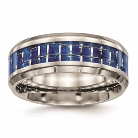 Titanium Polished Blue/White Carbon Fiber Inlay Ring | TB465
