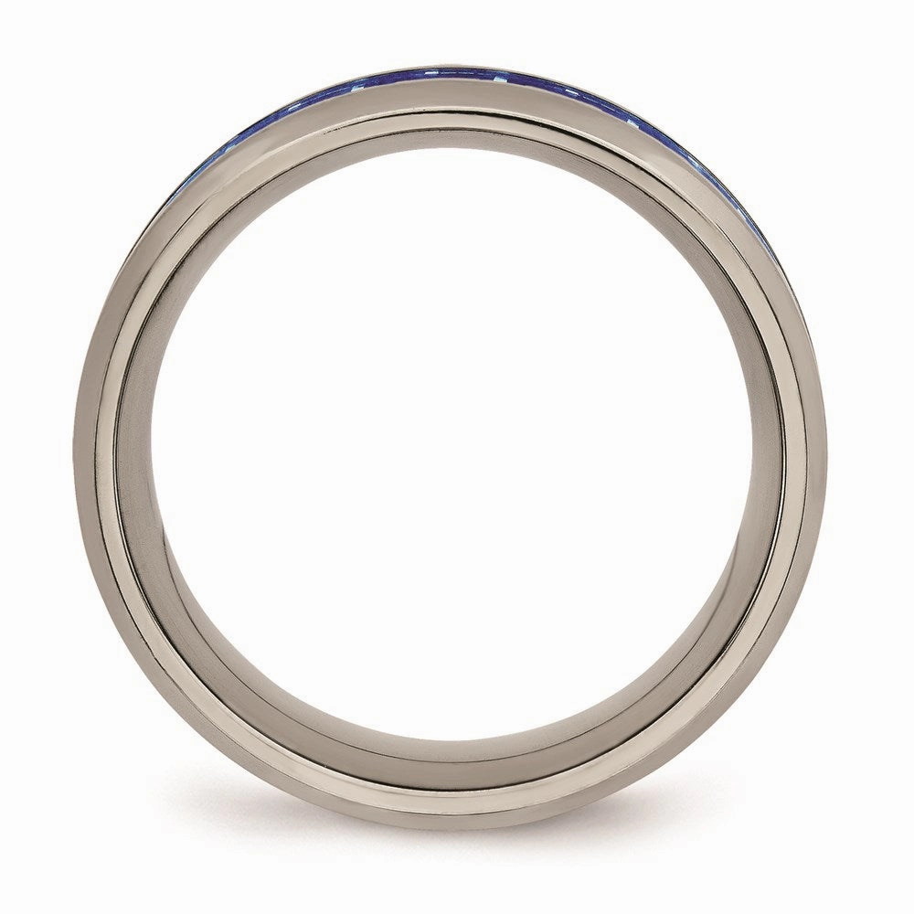 Titanium Polished Blue/White Carbon Fiber Inlay Ring | TB465