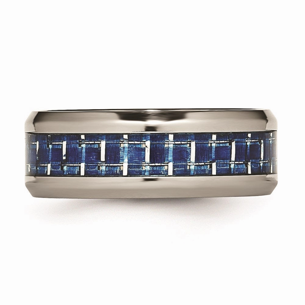 Titanium Polished Blue/White Carbon Fiber Inlay Ring | TB465