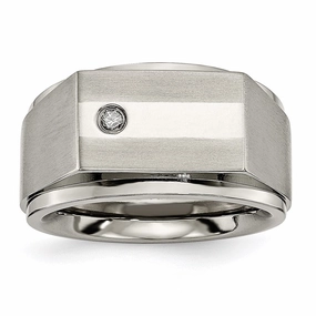 Titanium Satin & Polished Diamond Band | TB263AA