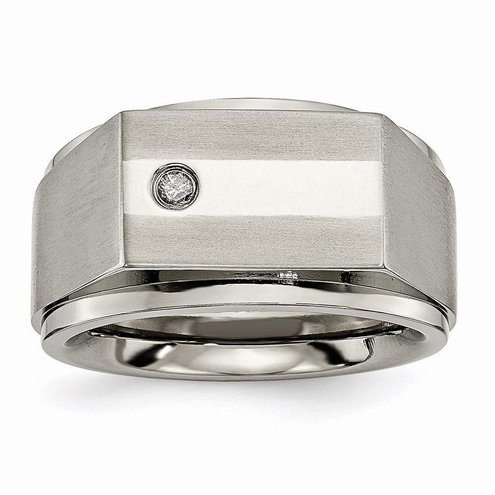 Titanium Satin & Polished Diamond Band | TB263AA