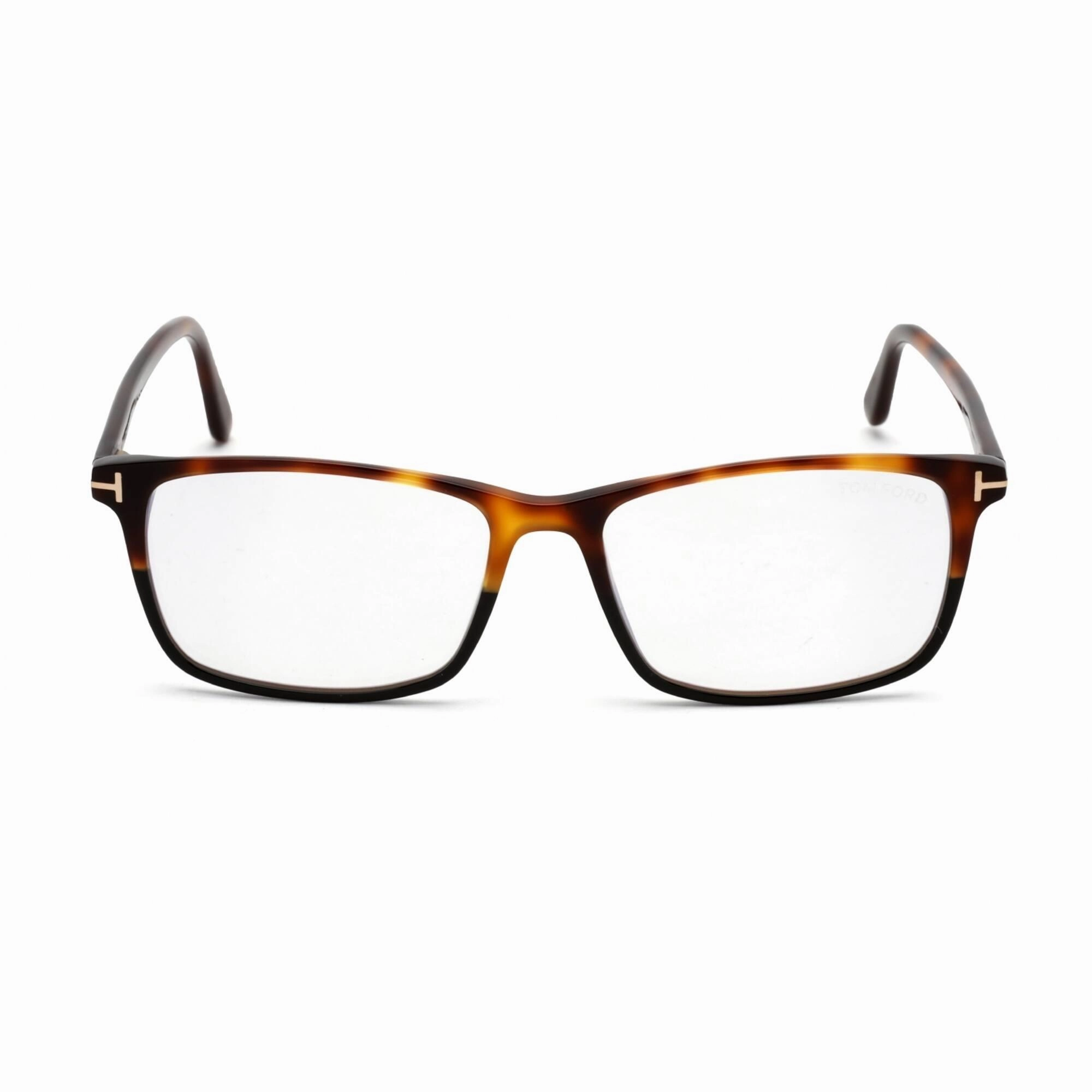 Tom Ford Men's Eyeglasses - Rectangular Blonde Havana Plastic Frame | FT5584-B 053