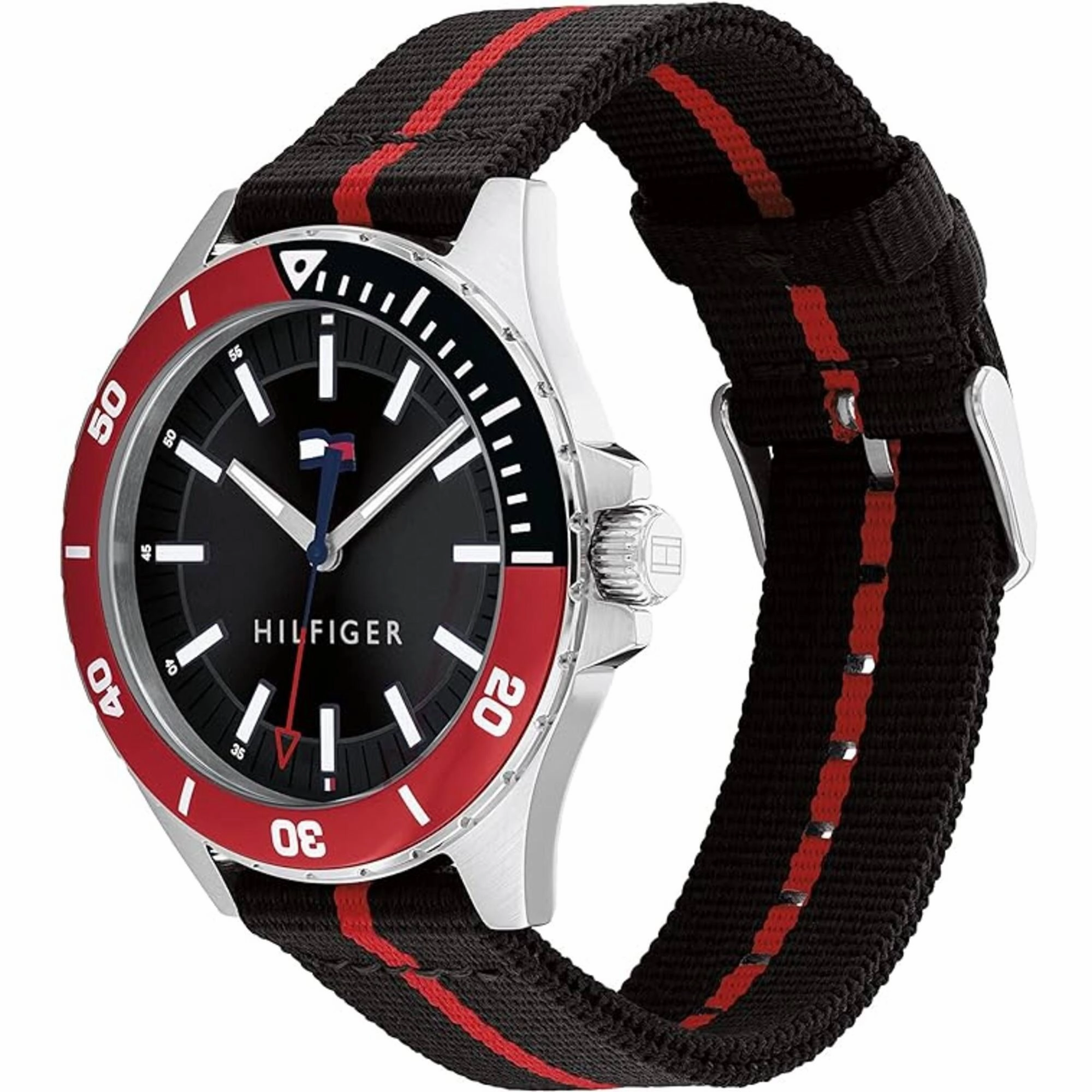 Tommy Hilfiger Men's Watch - Logan Fixed Bezel Black and Red Nylon Strap | 1792010