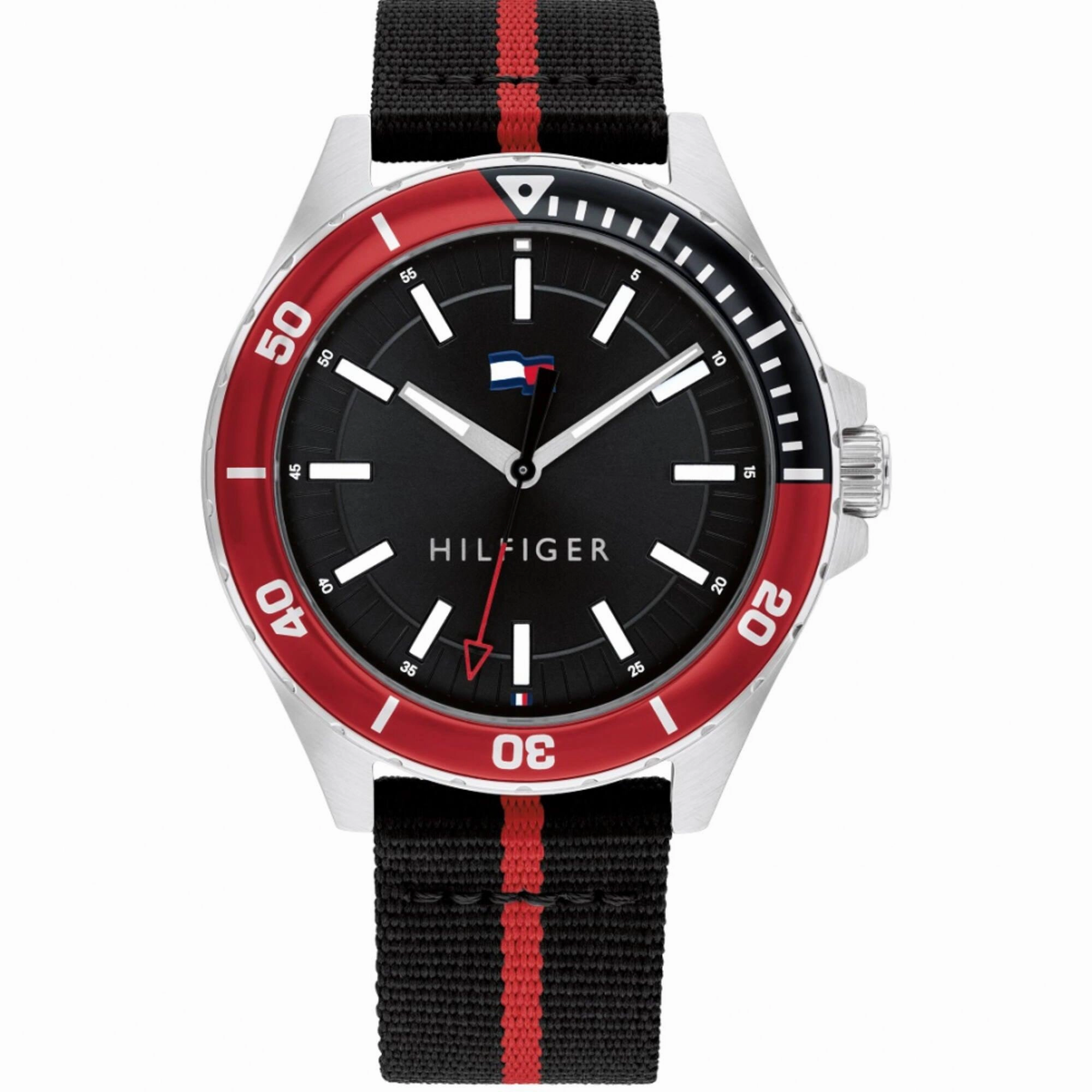 Tommy Hilfiger Men's Watch - Logan Fixed Bezel Black and Red Nylon Strap | 1792010