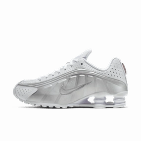 Women's Nike Shox R4 - WHITE/WHITE-METALLIC SILVER-MAX ORANGE