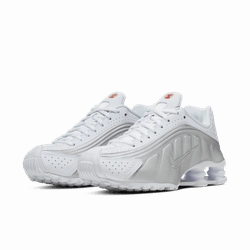 Women's Nike Shox R4 - WHITE/WHITE-METALLIC SILVER-MAX ORANGE