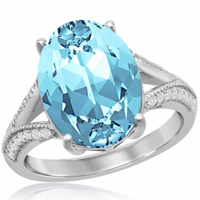 Women's Ring - CZ with Oval Aqua Swarovski Element, Size 9 | BLW-2419-9