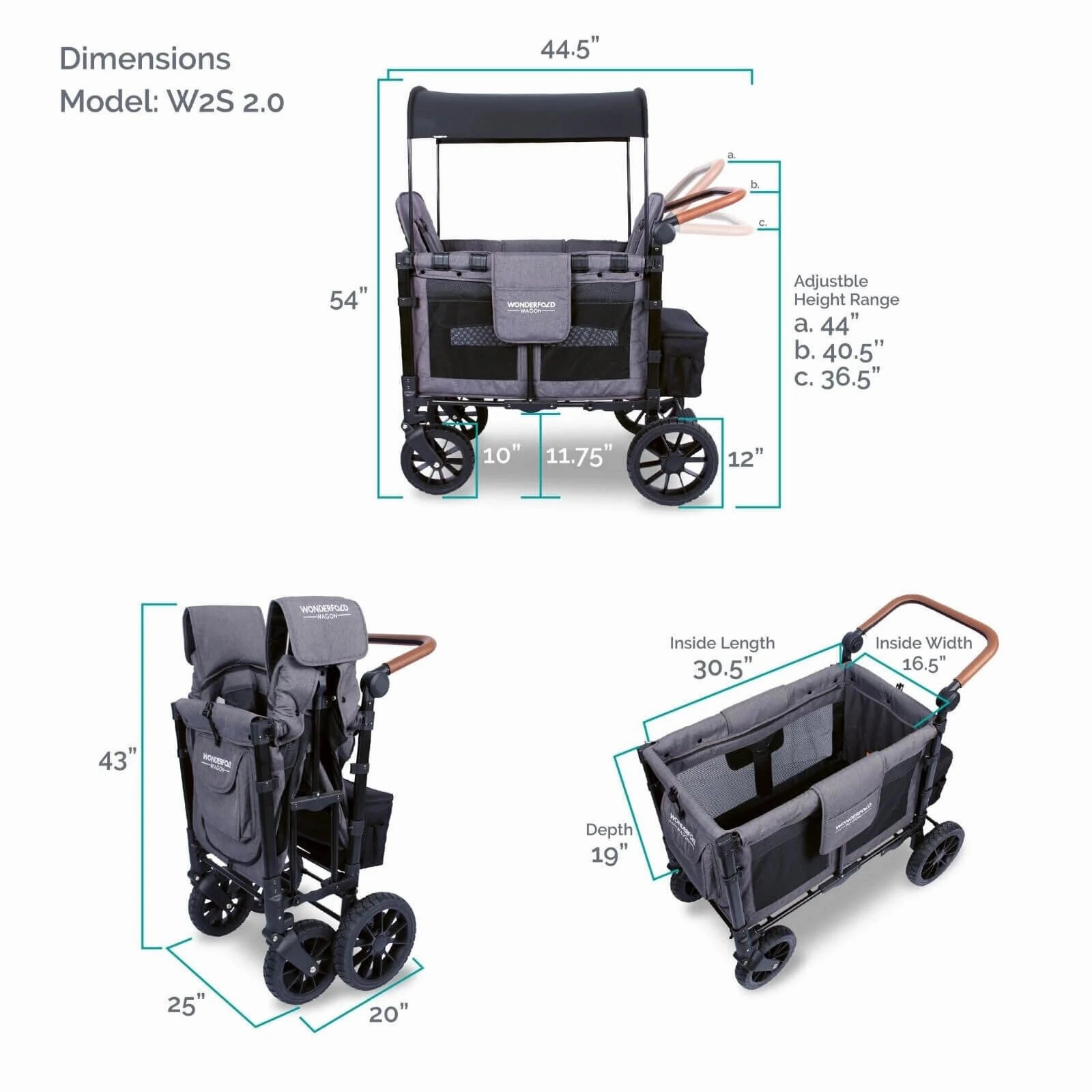 Wonderfold W2 Luxe Double Wagon - Charcoal Grey